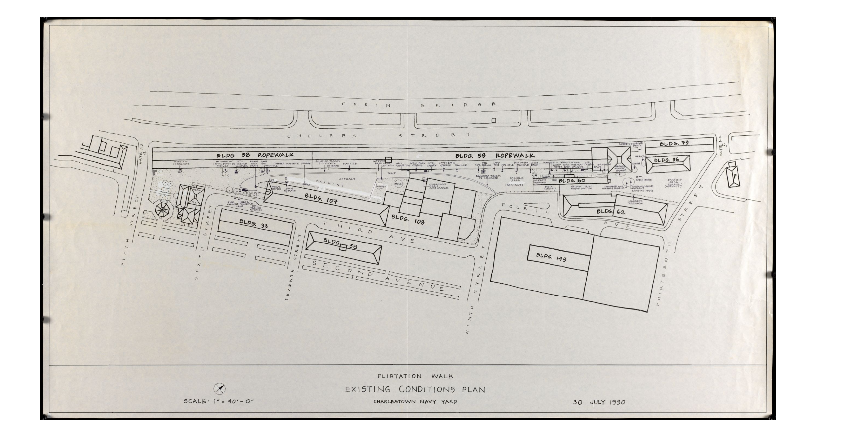 1990. Flirtation walk existing conditions plan Charlestown Navy Yard – Norman B. Leventhal Map & Education Center