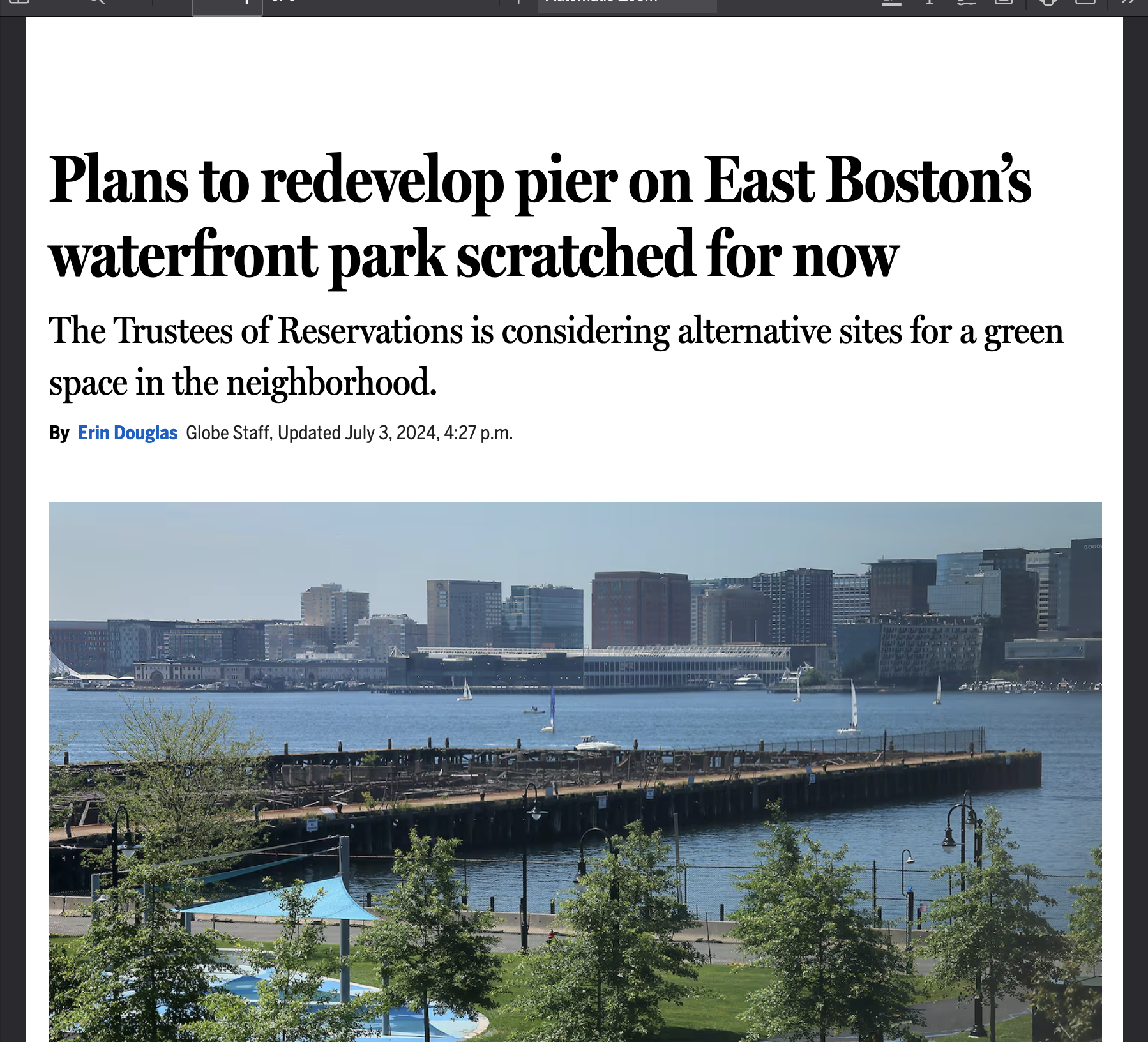 Plans to redevelop pier on East Boston’s waterfront park scratched for now