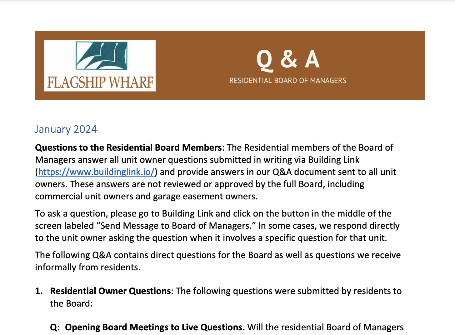 Q&A Waterfront Flagship Wharf Board January 2025