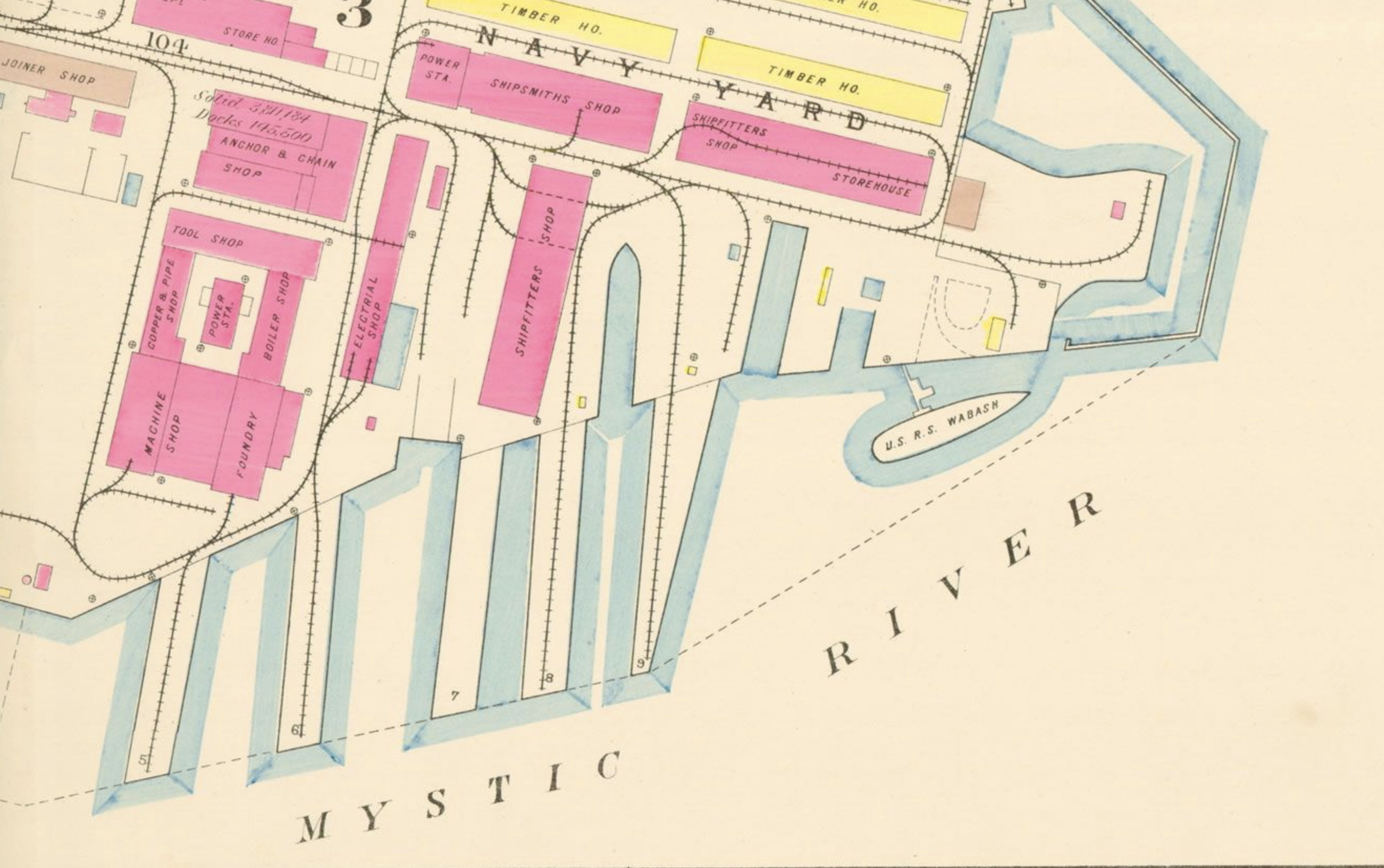 Charlestown Navy Yard Mystic Wharf Map 1912
