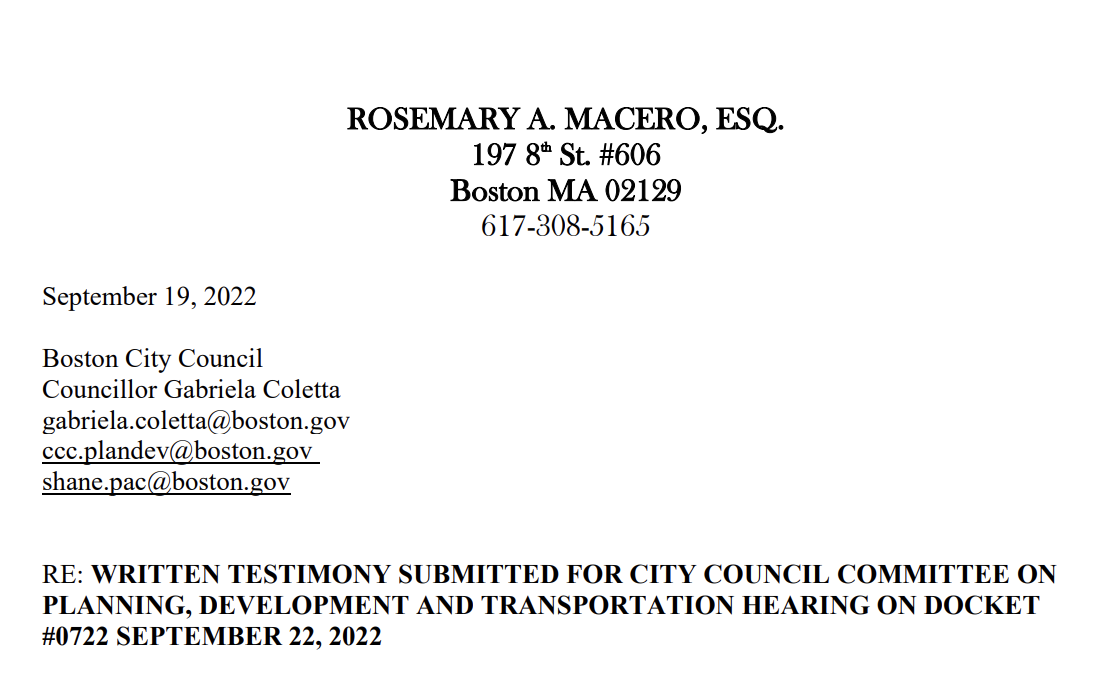 RE: WRITTEN TESTIMONY SUBMITTED FOR CITY COUNCIL COMMITTEE ON