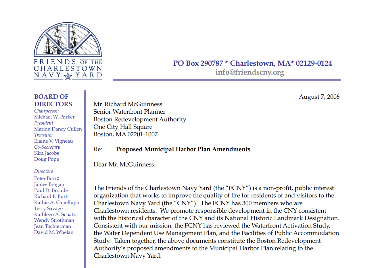 Re: Proposed Municipal Harbor Plan Amendments – Michael Parker – 2006