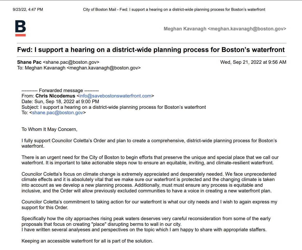 Fwd: I support a hearing on a district-wide planning process for Boston’s waterfront 2022 Nicodemus