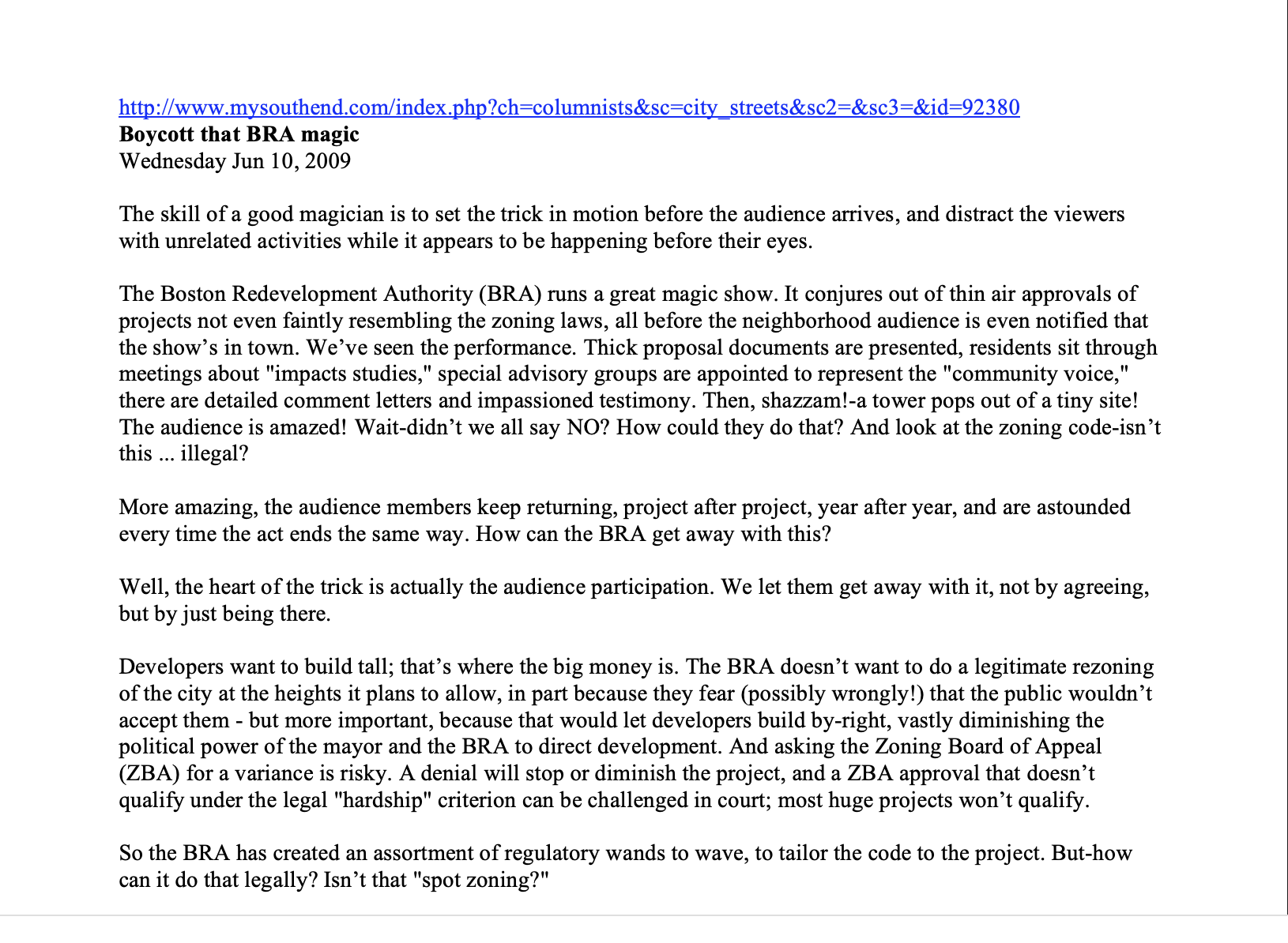 Boycott that BRA magic 2009 Kressel LETTERS