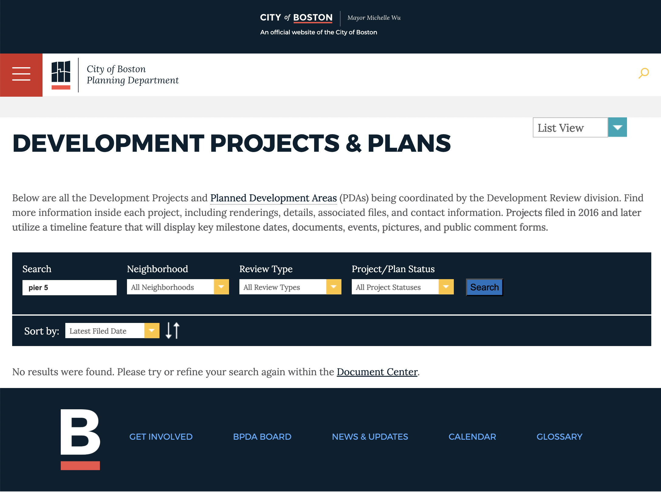 Why does the BRA projects portal not include Pier 5?