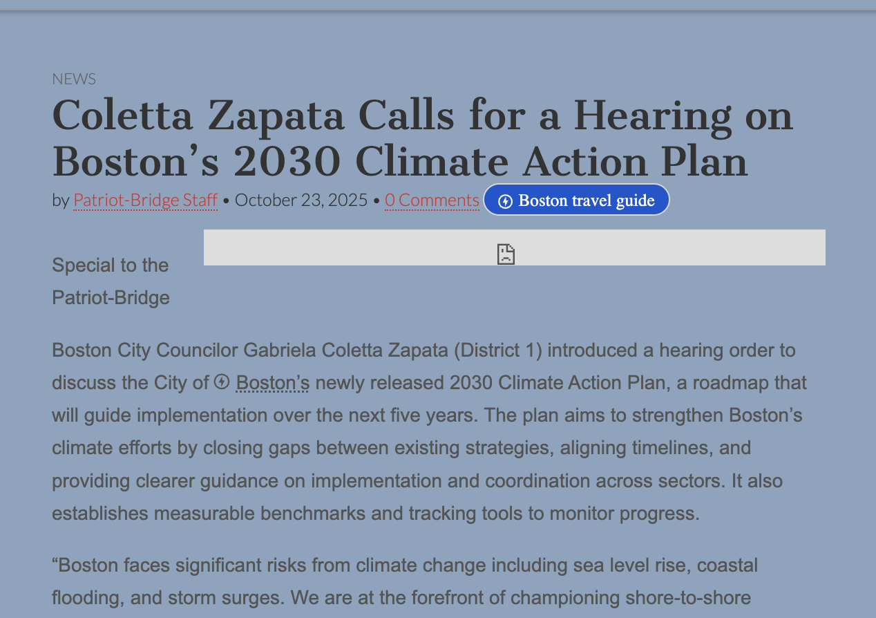 Coletta Zapata Calls for a Hearing on Boston’s 2030 Climate Action Plan