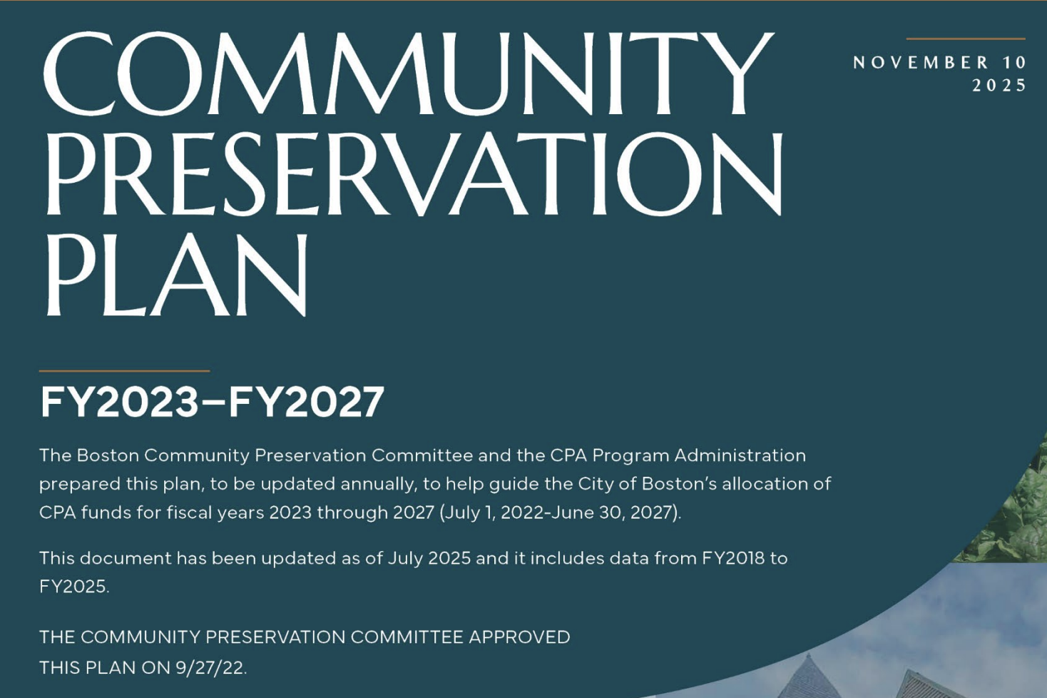Community Preservation Act New Release: Community Preservation Plan FY2023 – FY2027
